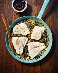 Steamed snapper with mustard greens