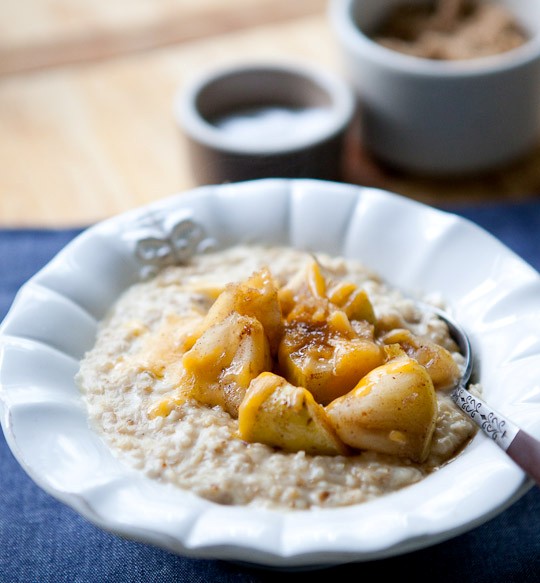 Steel-cut oats with maple-roasted apples and cheddar