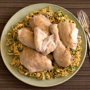 Steeped chicken with spicy slaw