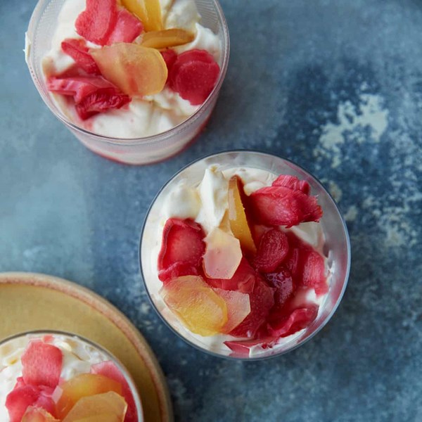 Stem ginger fool with lemon and rhubarb