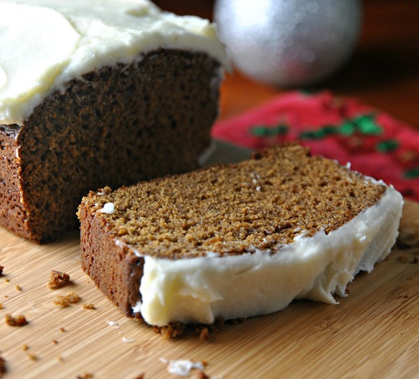 Stem ginger loaf with vanilla icing