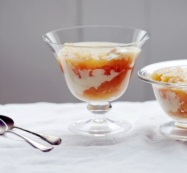 Stewed apples with boozy vanilla custard