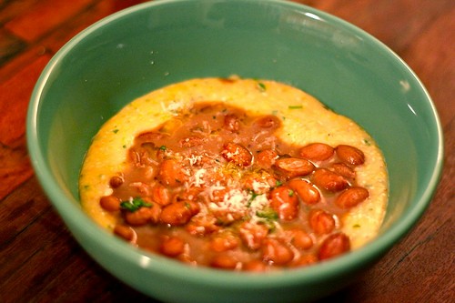 Stewed borlotti beans with polenta