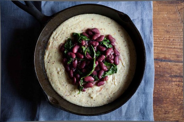 Stewed cranberry beans with kale
