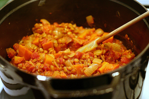 Stewed lentils and tomatoes