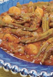 Stewed okra and cilantro in olive oil (Bammee bi zeyt)