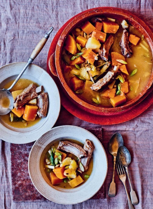 Stewed pork ribs with potatoes and butternut squash