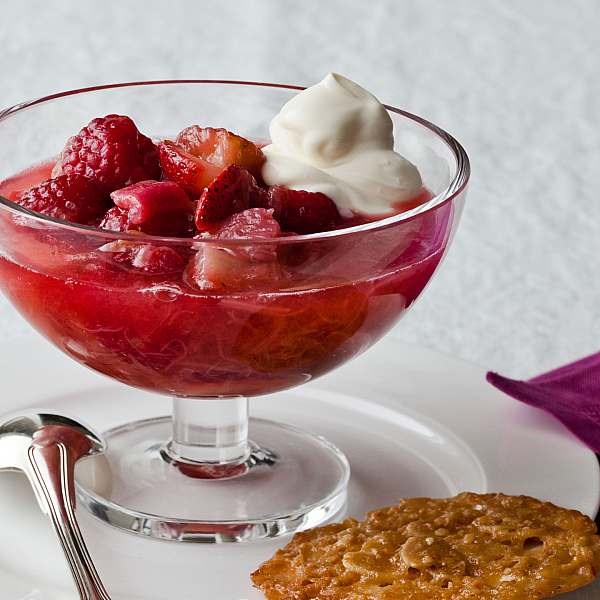 Stewed rhubarb and red berries