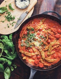 Stewed Romano beans in arrabiata