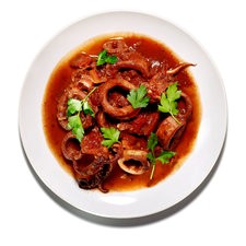 Stewed squid with smoked paprika and saffron
