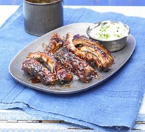 Stickiest-ever BBQ ribs with chive dip