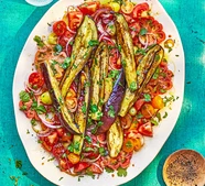 Sticky aubergine & tomato salad (Zena Kamgaing)