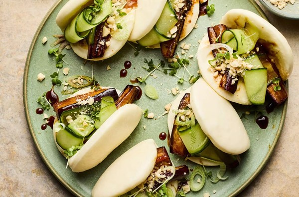 Sticky aubergine buns