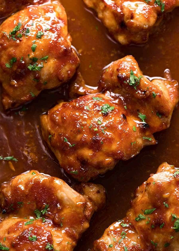 Sticky baked chicken thighs
