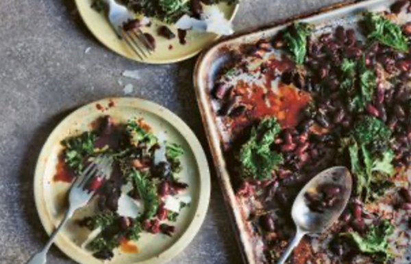 Sticky balsamic kale with red bean winter salad
