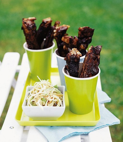 Sticky balsamic pork ribs with coleslaw