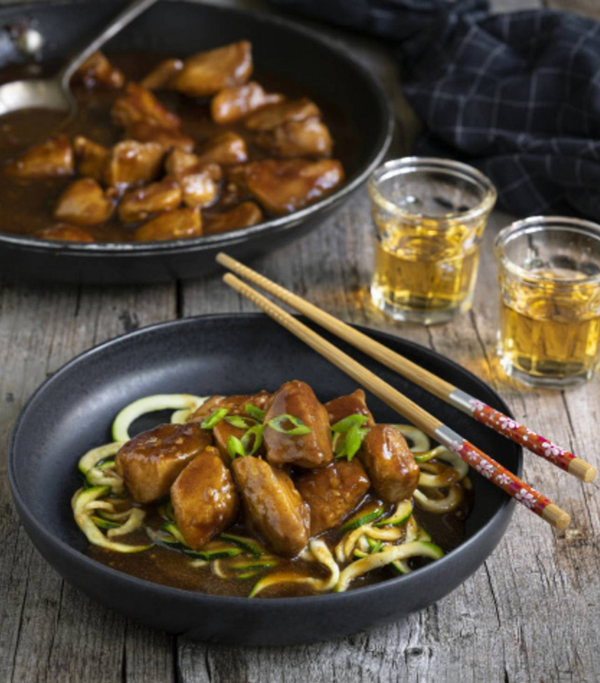 Sticky bourbon chicken