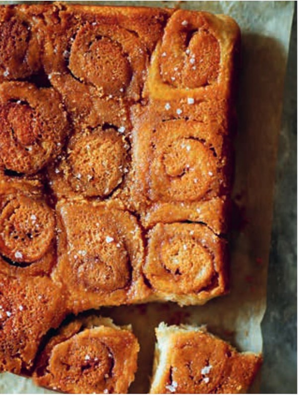 Sticky buns topped with salted caramel