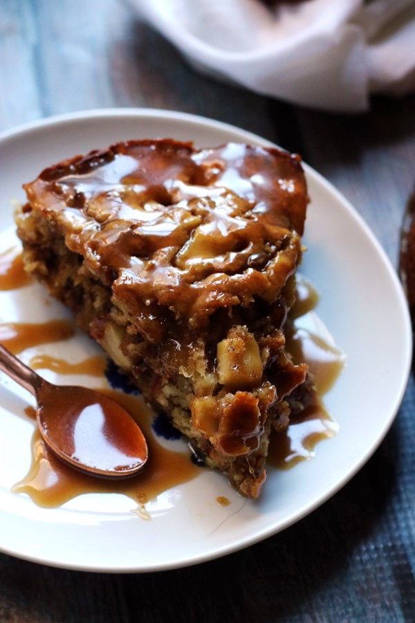 Sticky caramel apple ginger date cake