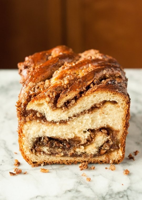 Sticky caramel-pecan babka loaves