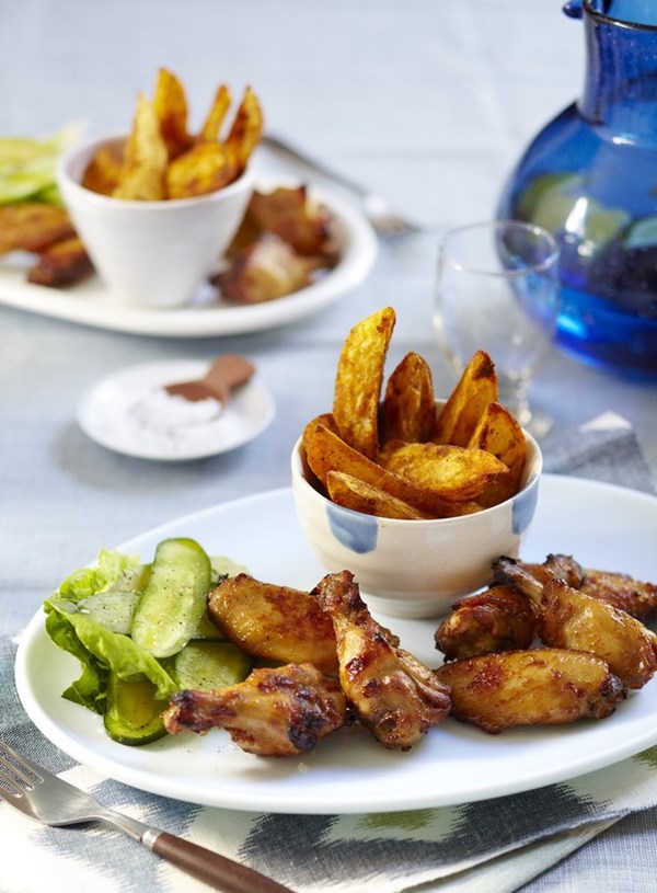 Sticky chicken wings with orange and maple syrup