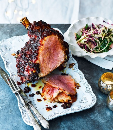 Sticky chilli jam glazed ham with crunchy slaw