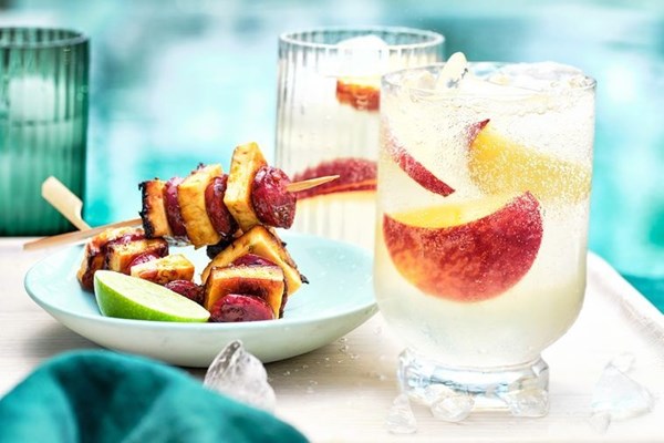 Sticky chorizo & haloumi skewers with maple syrup 