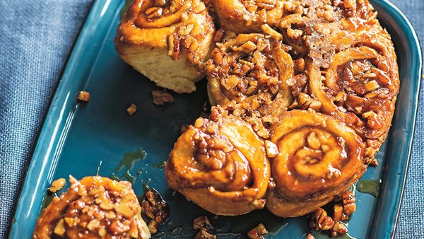 Sticky cinnamon pecan scrolls