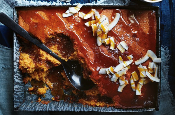 Sticky coconut and caramel pudding