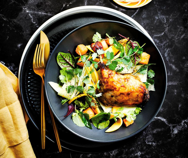 Sticky coronation duck with mango salad