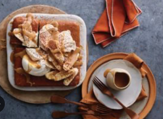 Sticky date banoffee slice with butterscotch sauce