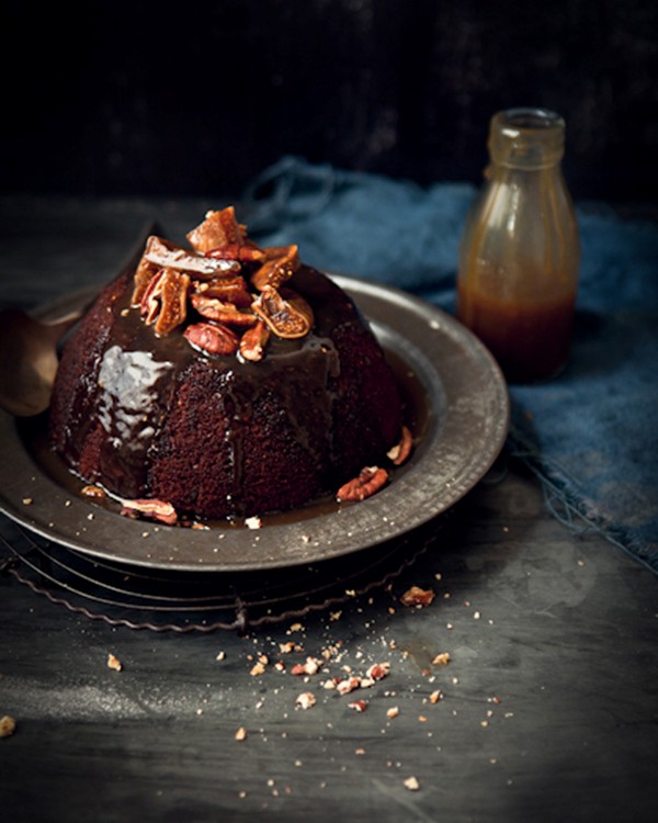 Sticky fig & pecan pudding with toffee sauce
