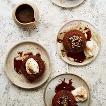 Sticky fig and coffee puddings with toffee sauce