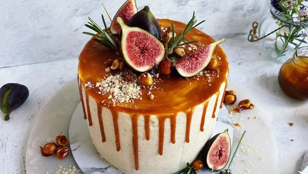 Sticky fig, coffee and hazelnut cake