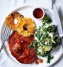 Sticky gammon and pineapple with colcannon