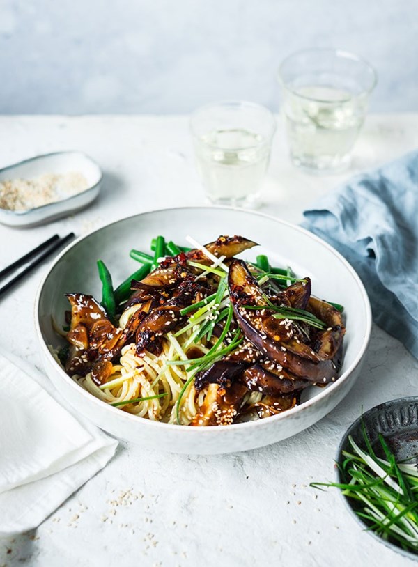 Sticky garlic and chilli eggplant