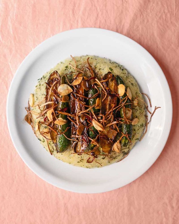 Sticky ginger & black vinegar zucchini with crispy rice