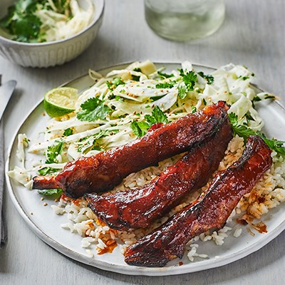 Sticky gochujang ribs with sesame slaw