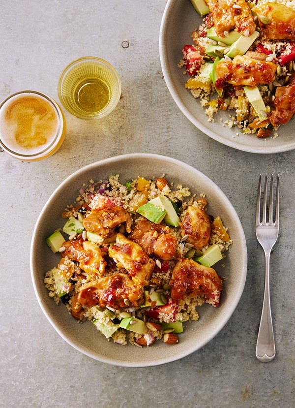 Sticky harissa chicken salad bowls