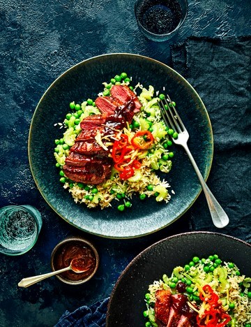 Sticky hoisin duck with duck fat fried rice