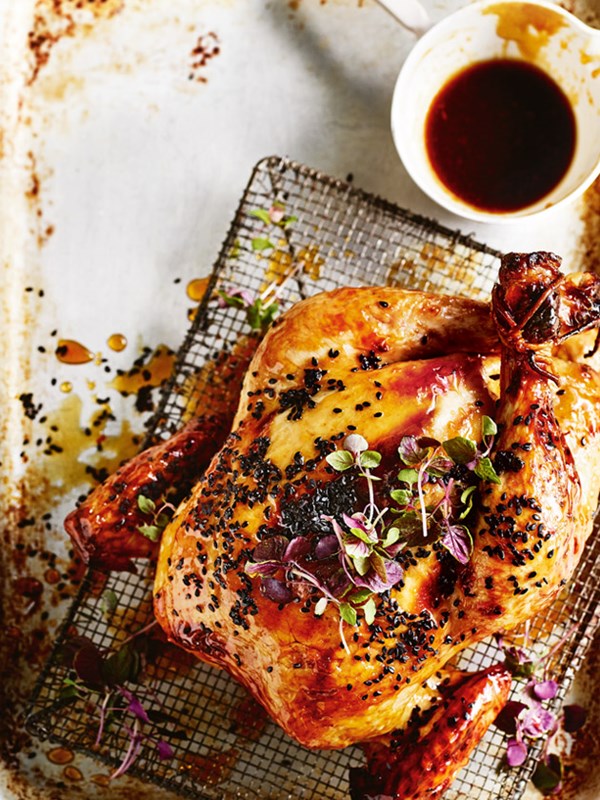 Sticky honey and sesame roast chicken