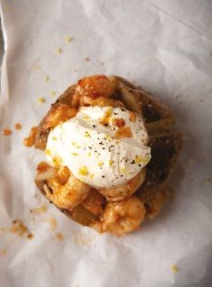 Sticky langoustines [baked potato filling]