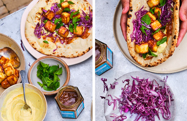 Sticky mango and lime paneer naans