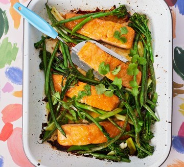 Sticky mango-roasted salmon