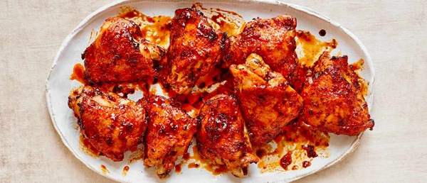 Sticky marmalade and harissa chicken