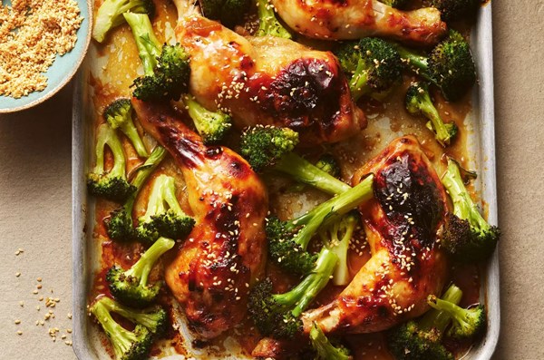 Sticky marmalade chicken traybake