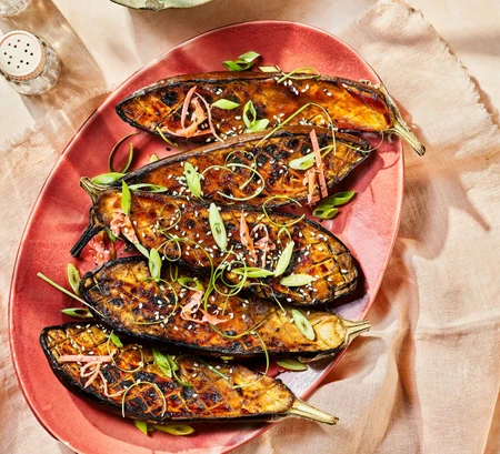 Sticky miso and ginger aubergine