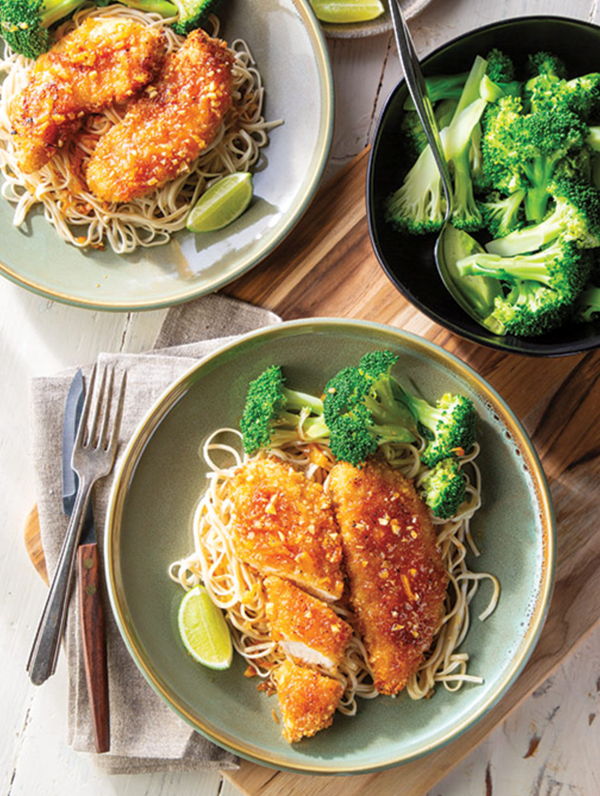 Sticky orange chicken and noodles