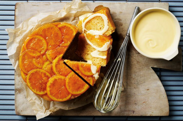 Sticky orange steamed pudding with ginger custard