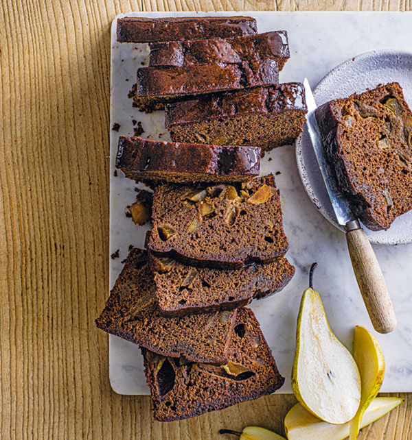 Sticky pear gingerbread loaf